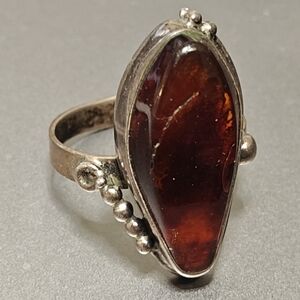 Vintage Genuine Amber Silver Ring Made In Poland